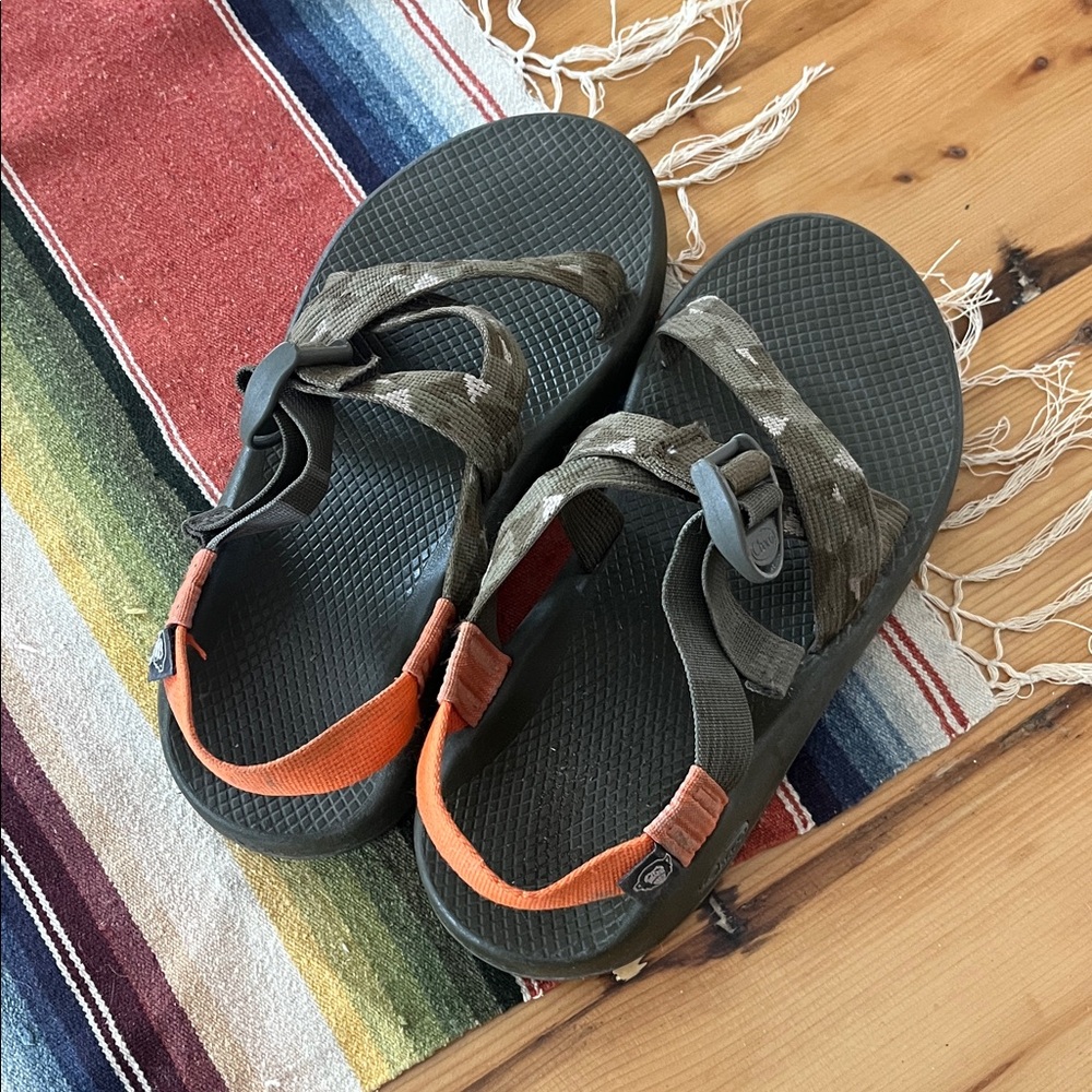 Chaco Sandals with Vibrant Orange and Green Camouflage Straps